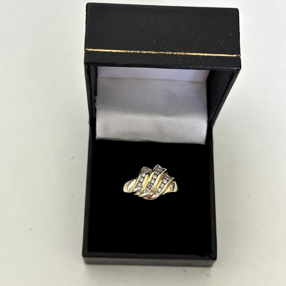 14K Yellow Gold Natural Diamonds Triple Row Wave Ladies Band Ring Size 10 - Picture 9 of 16